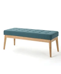 Mid Century Modern Upholstered Bench with Button Tufting and Birch Wood Legs for Dining Room, Hallway, or Office-The Pop Home