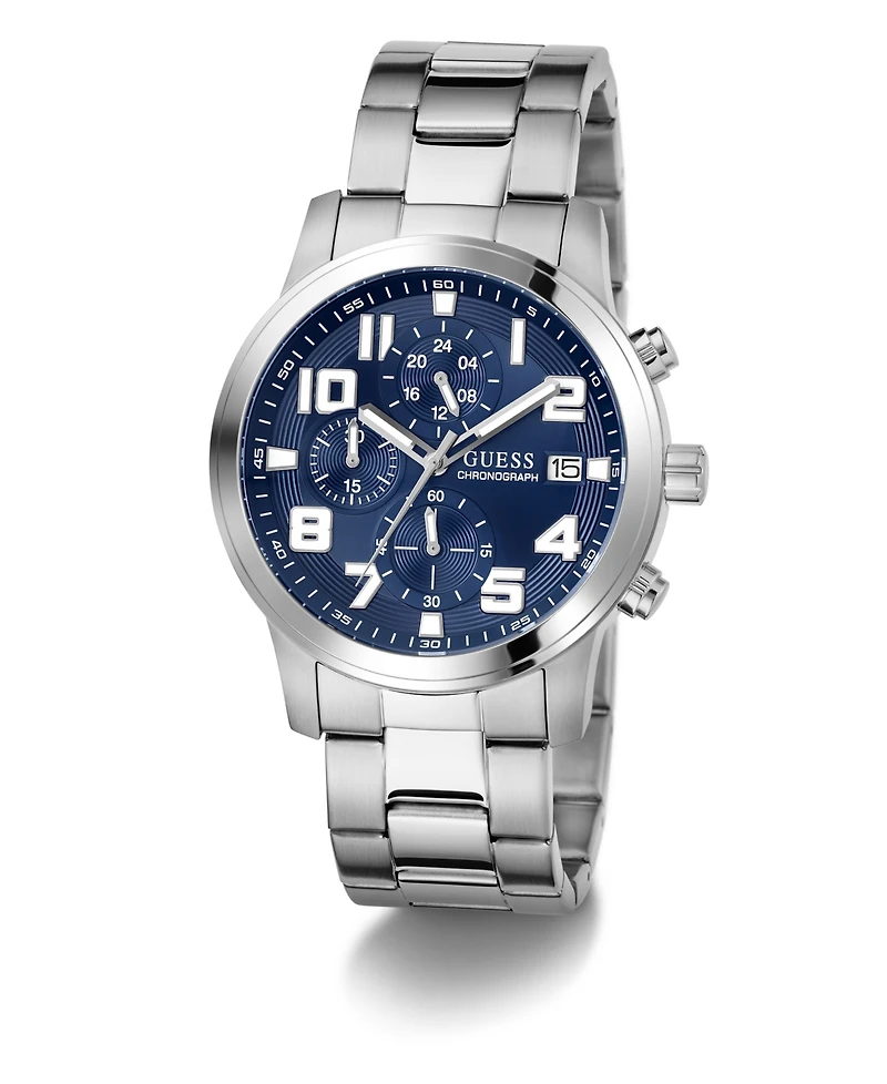 Guess Men's Chronograph Silver-Tone Stainless Steel Watch, 44mm