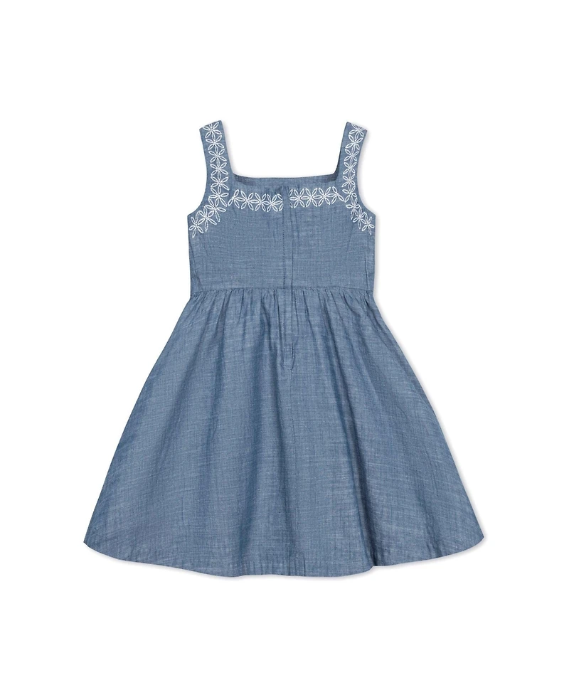 Hope & Henry Big Girls Sleeveless Chambray Sundress with Embroidery