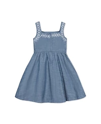 Hope & Henry Big Girls Sleeveless Chambray Sundress with Embroidery