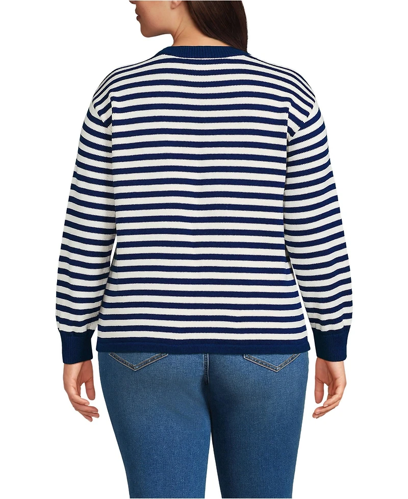 Lands' End Plus Drifter Jacquard Crew Neck Sweater