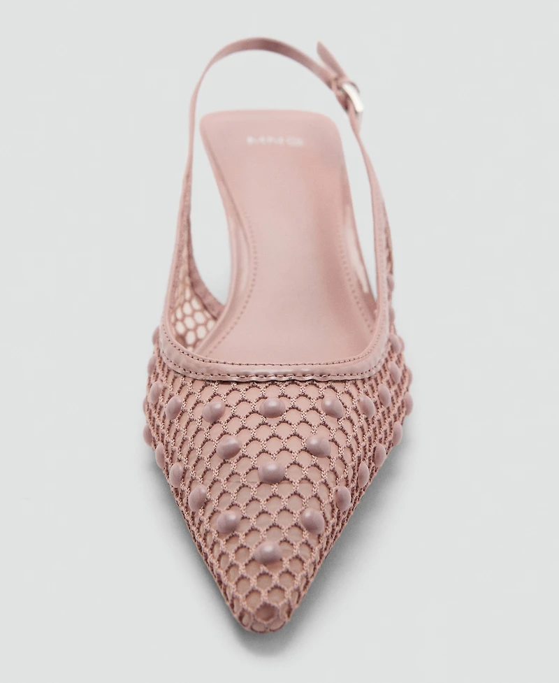 Mango Women's Mesh Decorative Ball Heel Shoes