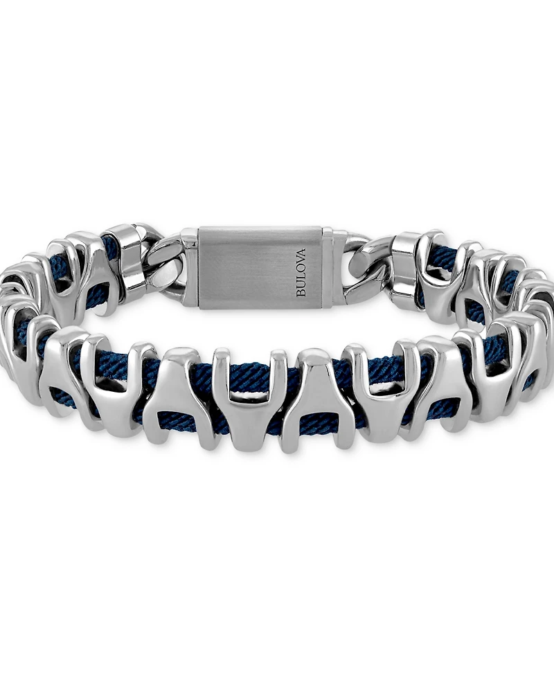Bulova Men's Link Stainless Steel Blue Corded Bracelet