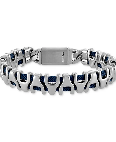 Bulova Men's Link Stainless Steel Blue Corded Bracelet