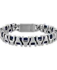 Bulova Men's Link Stainless Steel Blue Corded Bracelet