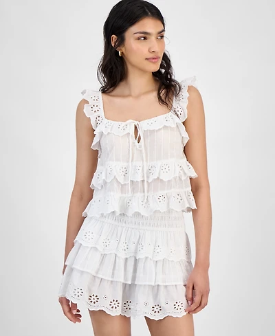 And Now This Women's Cotton Eyelet-Ruffled Tank Top