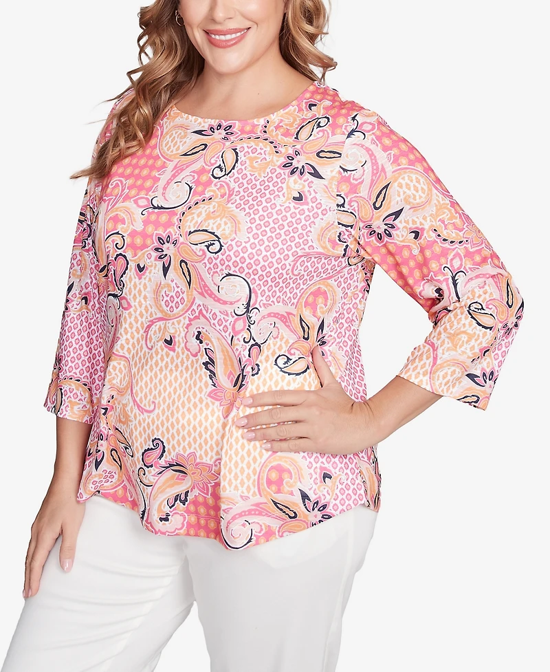 Ruby Rd. Plus Mixed Pattern Sublimation Knit Crew Neck Top