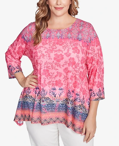 Ruby Rd. Plus Floral Ombre Border Sublimation Knit Top
