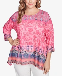 Ruby Rd. Plus Floral Ombre Border Sublimation Knit Top