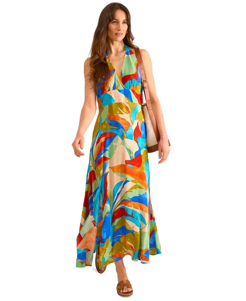 Vince Camuto Women's Leaf-Print T-Back Empire-Waist Dress