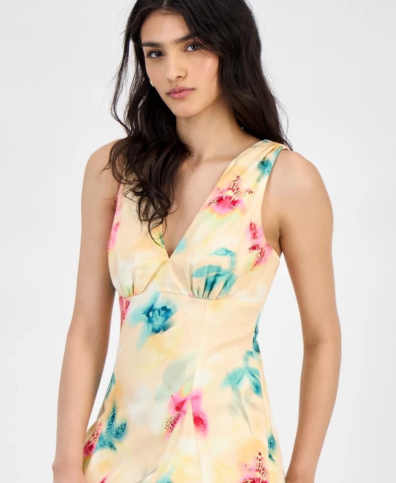 Bar Iii Printed V-Neck Empire-Waist Sleeveless Dress, Exclusively at Macy's