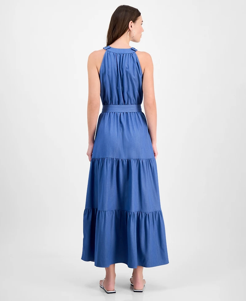 T Tahari Women's Tiered Fit & Flare Halter Maxi Dress