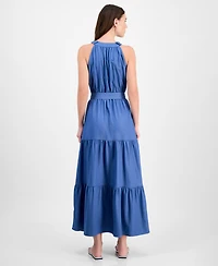 T Tahari Women's Tiered Fit & Flare Halter Maxi Dress