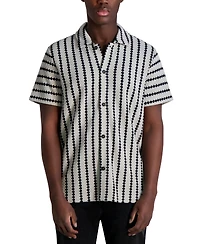 Karl Lagerfeld Paris Men's Short Sleeve Textured Wavy Striped Button-Front Shirt