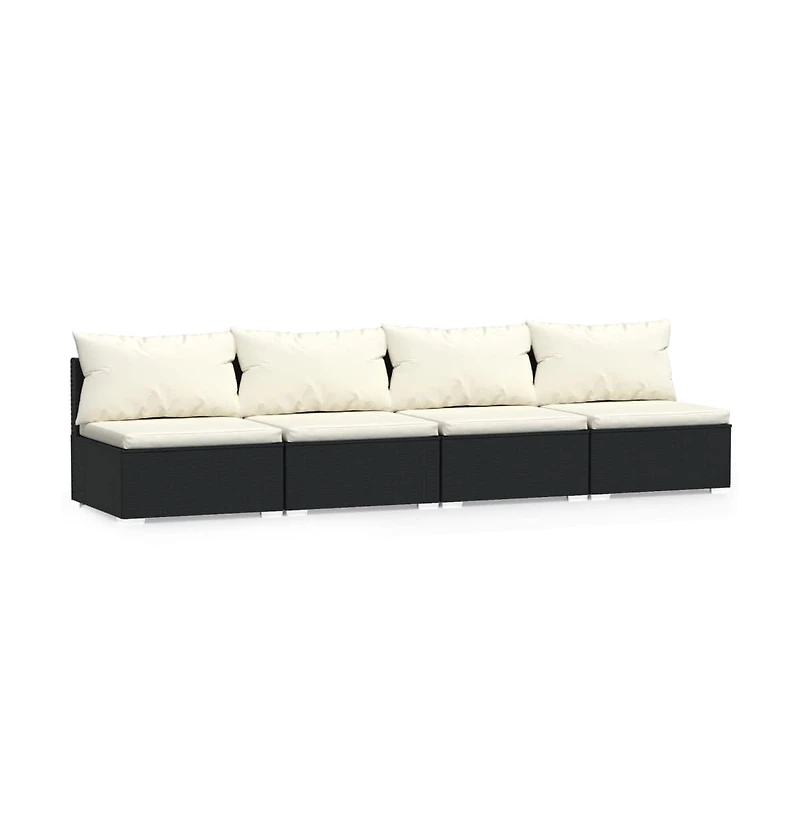 4 Seater Sofa with Cushions Black Poly Rattan