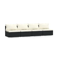 4 Seater Sofa with Cushions Black Poly Rattan