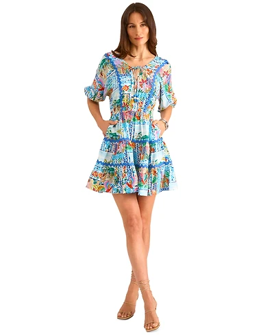 Vince Camuto Women's Tie-Neck Rickrack-Trim Tiered Dress