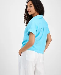 Charter Club Women's 100% Linen Tie-Front Shirt, Created for Macy's