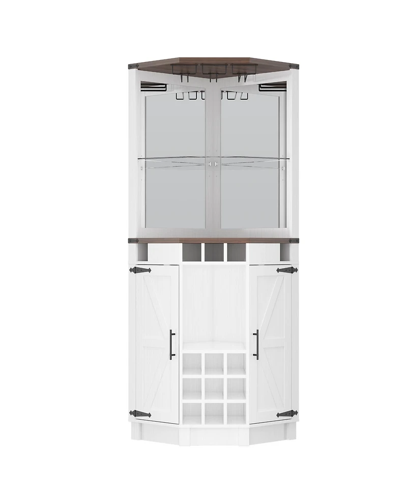 Farmhouse Corner Bar Cabinet with Rgb Led Lighting, Barn Style 32.3'' Wine Bar