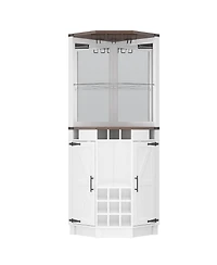 Farmhouse Corner Bar Cabinet with Rgb Led Lighting, Barn Style 32.3'' Wine Bar