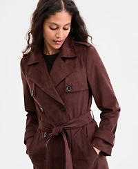 Bcbgmaxazria Women's Double Breasted Faux Suede Belted Trench Coat