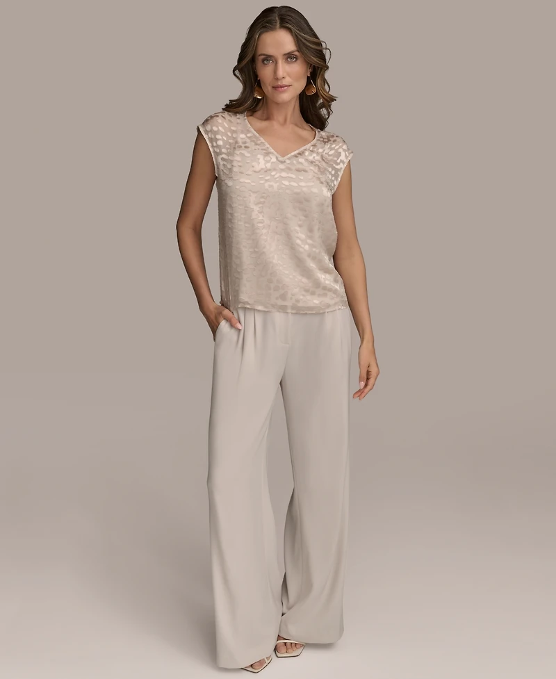 Donna Karan New York Women's Cap-Sleeve Silk-Blend Burnout Blouse