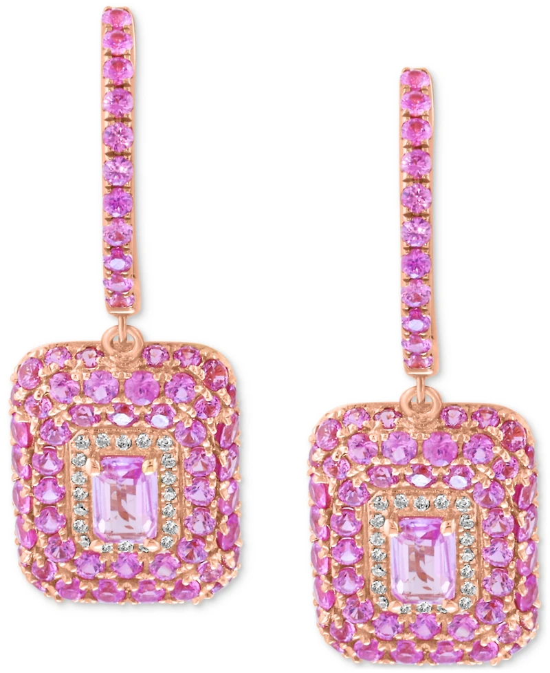 Effy Pink Sapphire (3-1/20 ct. t.w.) & Diamond (1/10 ct. t.w.) Octagon Halo 18" Dangle Hoop Earrings in 14k Rose Gold