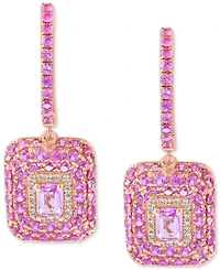 Effy Pink Sapphire (3-1/20 ct. t.w.) & Diamond (1/10 ct. t.w.) Octagon Halo 18" Dangle Hoop Earrings in 14k Rose Gold