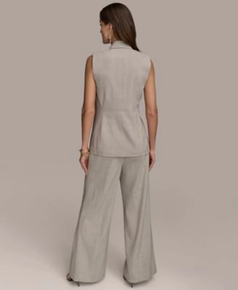 Donna Karan New York Womens Double Breasted Long Vest Wide Leg Pants