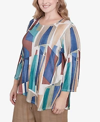 Alfred Dunner Plus Summer Solstice Abstract Stained Glass Crew Neck Top
