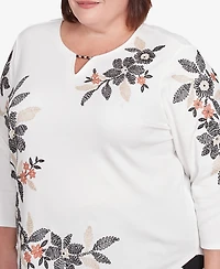Alfred Dunner Plus Natural Instinct Earthy Floral Embroidered Textured Top