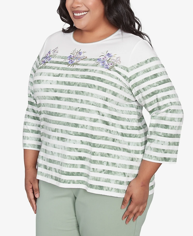 Alfred Dunner Plus Santa Fe Tie Dye Stripe Embroidered Top