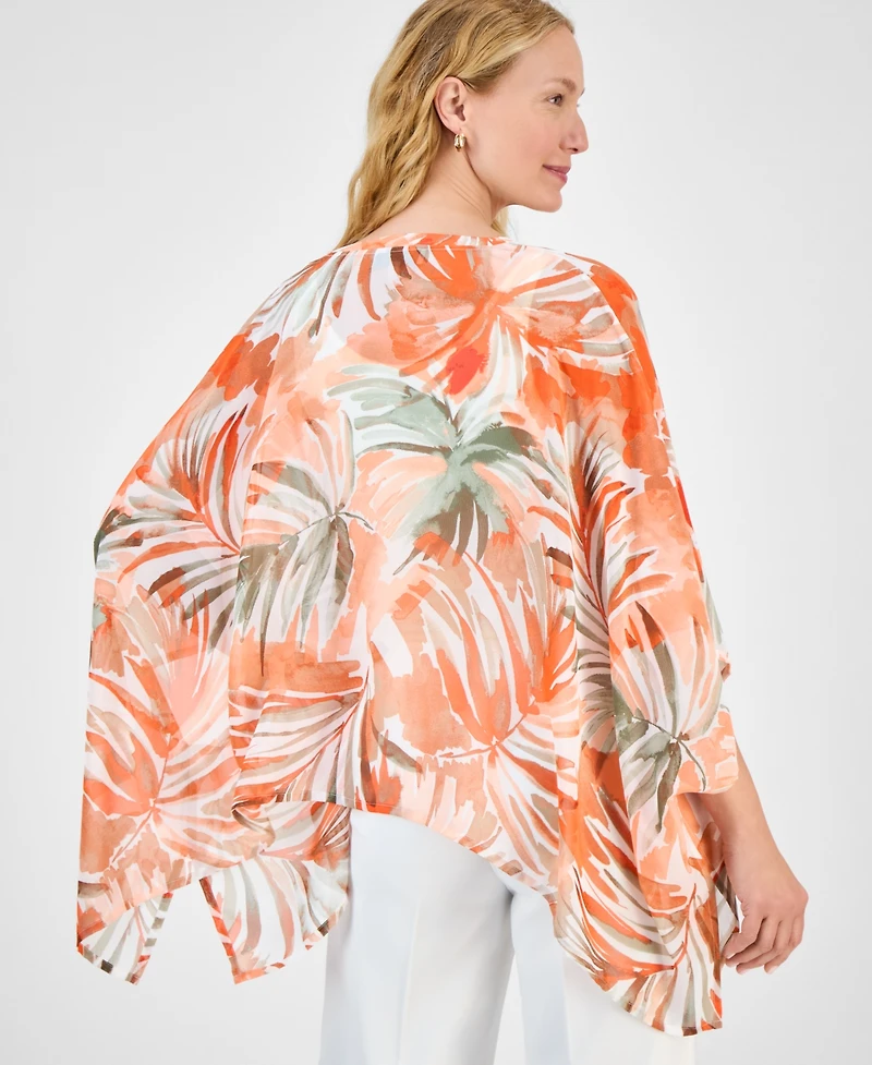 Kasper Women's V-Neck Printed Chiffon Poncho