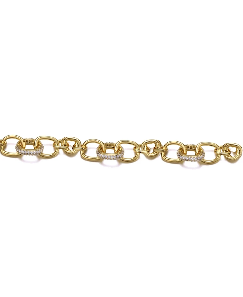 14k Yellow Gold Plated with Cubic Zirconia Tubular Cable Link Love Knot Bracelet.