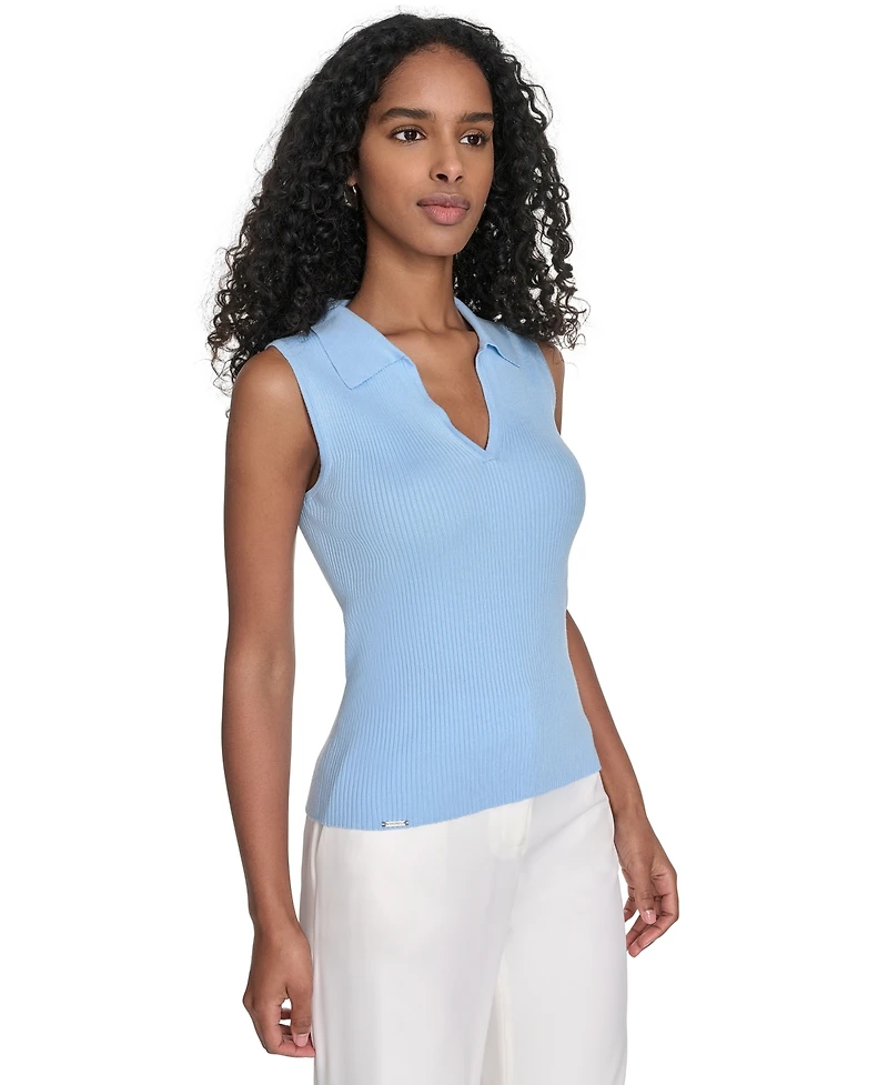 Calvin Klein Women's Sleeveless Collared V-Neck Top