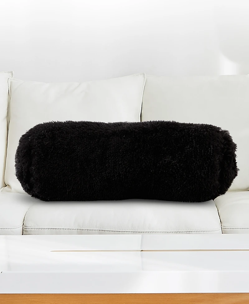 Cheer Collection Shaggy Bolster Decorative Pillow Set, 8" x 24"