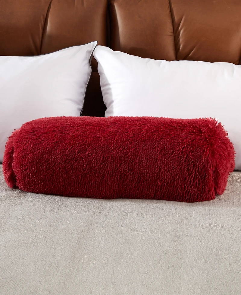 Cheer Collection Shaggy Bolster Decorative Pillow Set, 8" x 24"