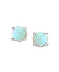 Bling Jewelry 1CT Lab Created Iridescent Blue White Orange Fire Opal Round Solitaire Stud Earrings .925 Sterling Silver 4 Prong Basket Set