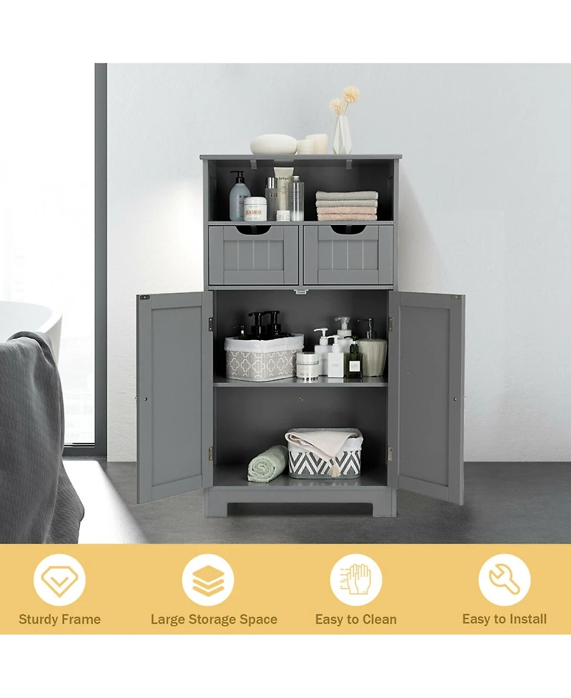 Gymax Bathroom Floor Cabinet Wooden Storage Organizer w/Drawer Doors Espresso