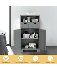 Gymax Bathroom Floor Cabinet Wooden Storage Organizer w/Drawer Doors Espresso