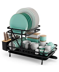 2-Tier Collapsible Dish Drainer Rack with Removable Drip Tray – Space-Saving Dish Drying Rack for Kitchen Organization