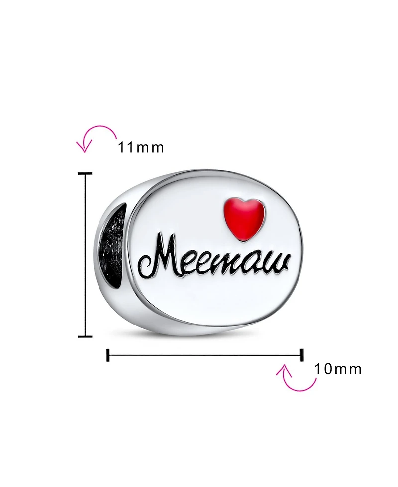 Bling Jewelry Grandma Nana Red Heart Charm Bead Mee-maw Sterling Silver Fits Bracelet