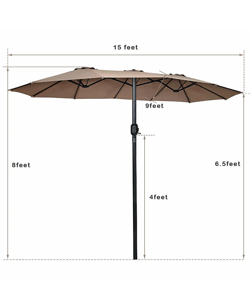 Gymax 15' Twin Patio Umbrella Double-Sided Outdoor Market Umbrella with Crank