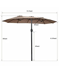 Gymax 15' Twin Patio Umbrella Double-Sided Outdoor Market Umbrella with Crank