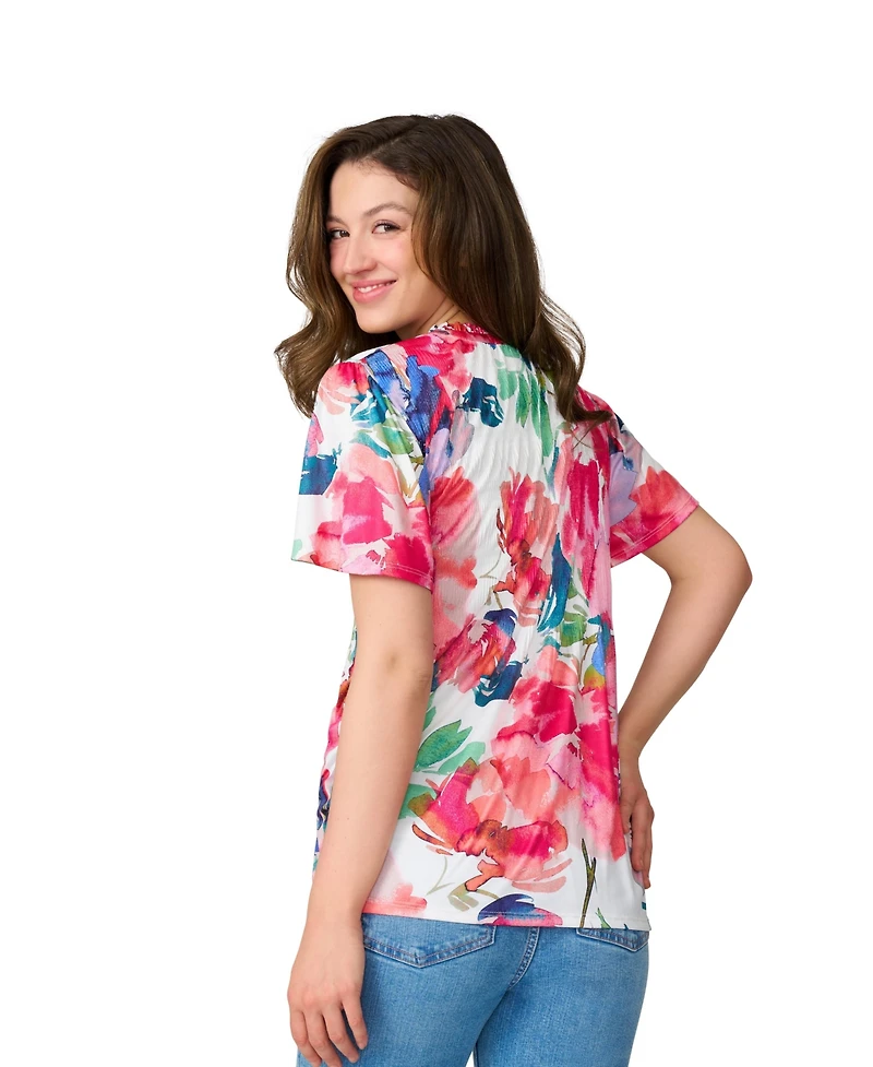Cable & Gauge Women's Flutter Sleeve Pleated Top