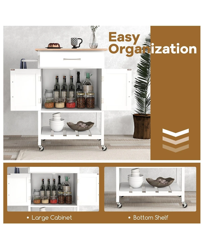 Rolling Kitchen Island Cart with Drawer and Towel Rack – Mobile Kitchen Storage and Prep Cart with Towel Holder