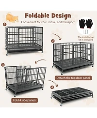 Foldable Metal Dog Cage with Lockable Casters and Tray – Heavy-Duty Pet Crate for Home or Travel