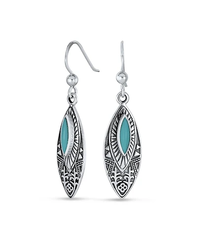 Bling Jewelry Turquoise Leaf Feather Dangle Stone Earrings Sterling Silver Jewelry