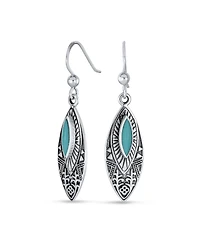 Bling Jewelry Turquoise Leaf Feather Dangle Stone Earrings Sterling Silver Jewelry