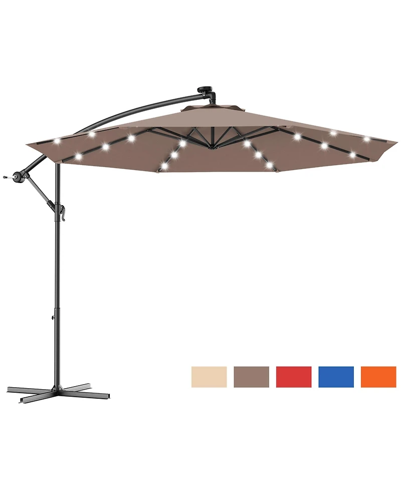 Gymax 10Ft Patio Solar Led Outdoor Offset Hanging Umbrella w/ 24